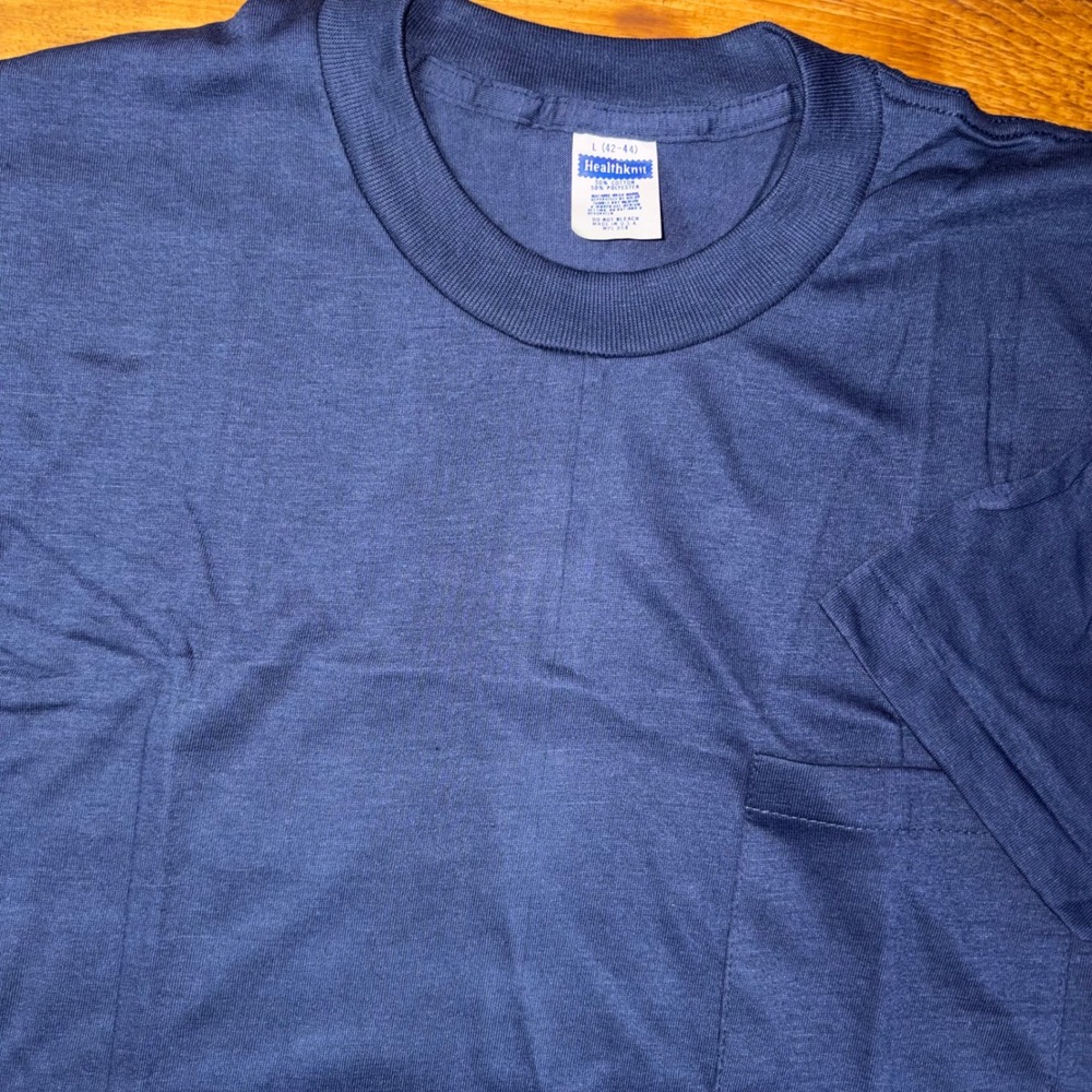Vintage Healthknit Pocket T-Shirt Mens Large Navy Blue USA Made Blank Tee
